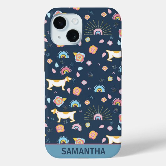 可愛予測できない犬のレインボーパタンパーソナライズされたブルー Case-Mate iPhoneケース (裏面)