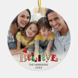 可愛信じいクリスマスタイポグラフィ2写真O セラミックオーナメント