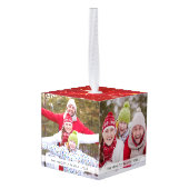 可愛信じいクリスマスタイポグラフィ4写真 キューブオーナメント (裏面アングル)