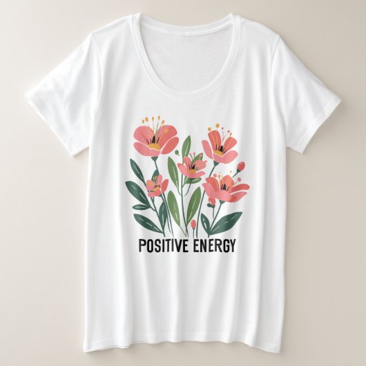可愛前向きいエ感動的ネルギー語アート プラスサイズTシャツ (デザイン正面)