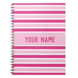 可愛名門私立校風のいピンクと白ストライプの名前 ノートブック