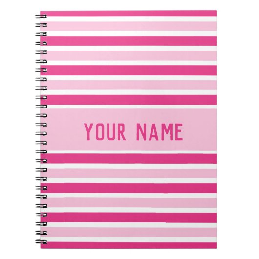 可愛名門私立校風のいピンクと白ストライプの名前 ノートブック (正面)