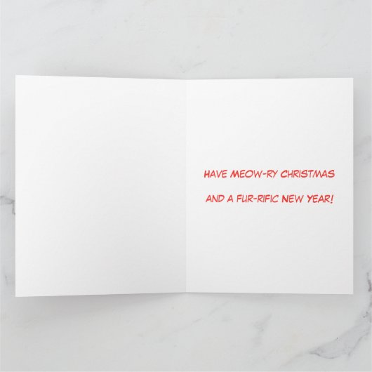 可愛図解入りの、写真付きのいオレンジ猫とクリスマスツリー カード (内部)