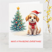 可愛図解入りの、写真付きのい子犬とクリスマスツリー カード (黄色い花)