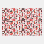 可愛図解入りの、写真付きのい日本のこけしセット ラッピングペーパーシート (正面3)