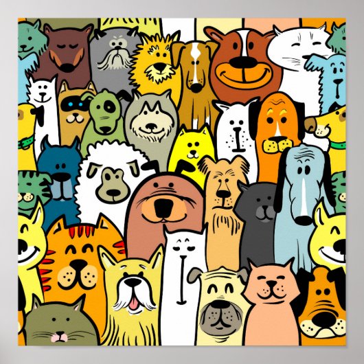 可愛図解入りの、写真付きのい猫と犬 ポスター (正面)