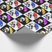 可愛市松模様にいパンダ模様をブロック ラッピングペーパー (角)