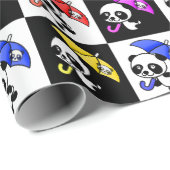 可愛市松模様にいパンダ模様をブロック ラッピングペーパー (ロールコーナー)