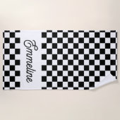 可愛市松模様にい黒白名前をカスタムする ビーチタオル (正面)