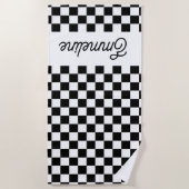 可愛市松模様にい黒白名前をカスタムする ビーチタオル (正面)