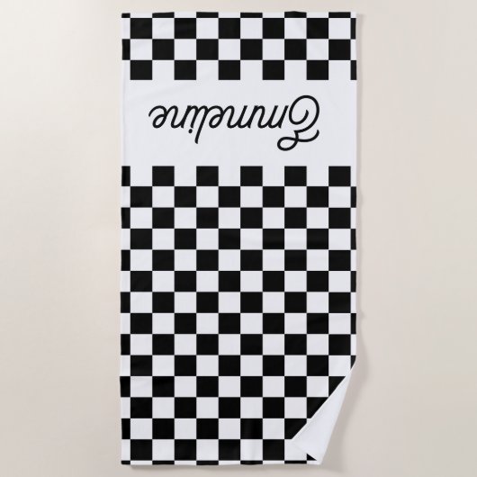 可愛市松模様にい黒白名前をカスタムする ビーチタオル (正面)