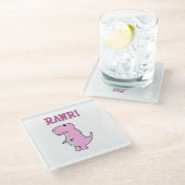 可愛怒いピンクの漫画Tレックス恐竜 ガラスコースター (アングル)