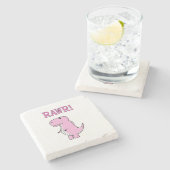 可愛怒いピンクの漫画Tレックス恐竜 ストーンコースター (横)