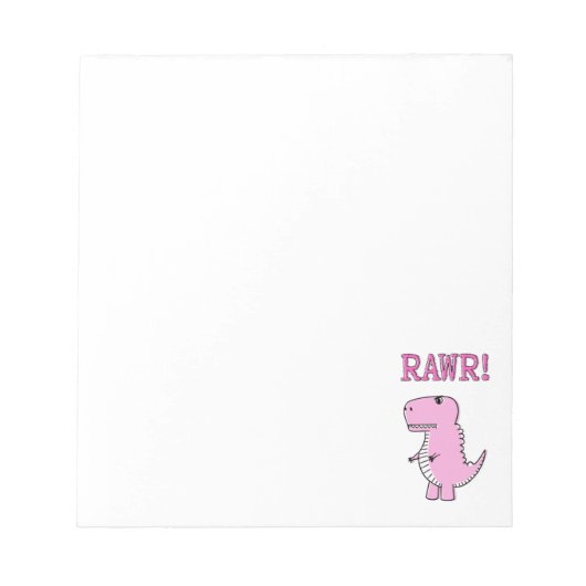 可愛怒いピンクの漫画Tレックス恐竜 ノートパッド (正面)