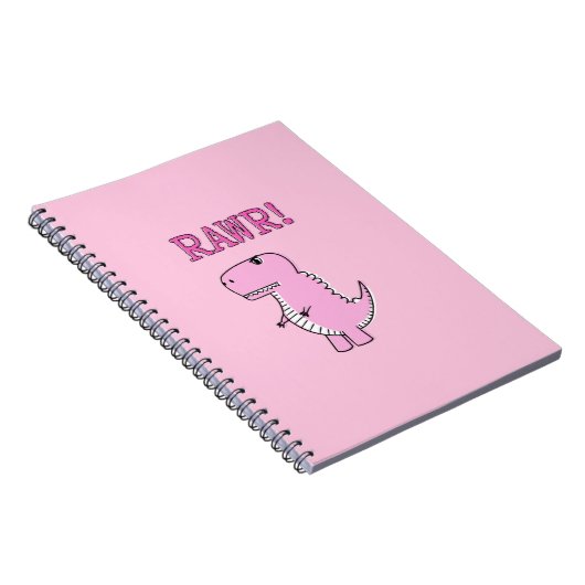 可愛怒いピンクの漫画Tレックス恐竜 ノートブック (右側)