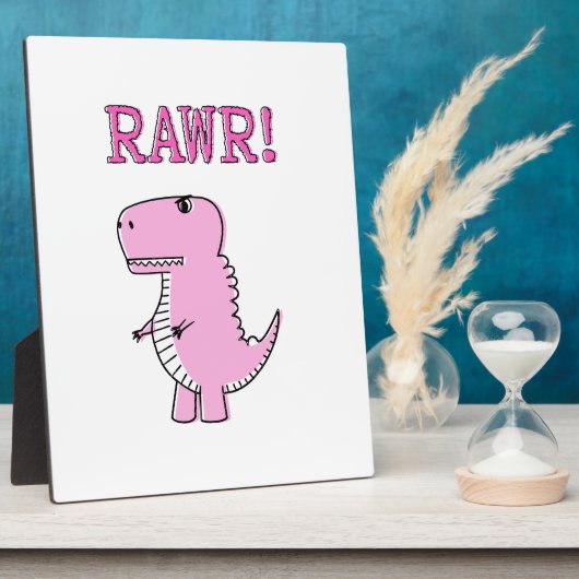 可愛怒いピンクの漫画Tレックス恐竜 フォトプラーク (側面)