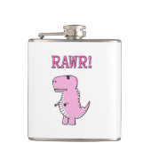 可愛怒いピンクの漫画Tレックス恐竜 フラスク (正面)