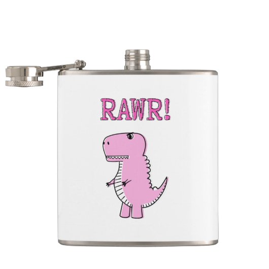 可愛怒いピンクの漫画Tレックス恐竜 フラスク (オープン)