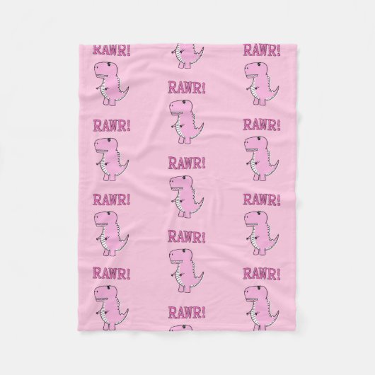 可愛怒いピンクの漫画Tレックス恐竜 フリースブランケット (正面)