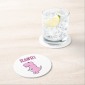 可愛怒いピンクの漫画Tレックス恐竜 ラウンドペーパーコースター (インサイチュ)