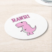 可愛怒いピンクの漫画Tレックス恐竜 ラウンドペーパーコースター (アングル)