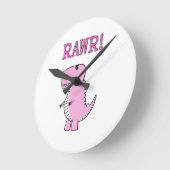 可愛怒いピンクの漫画Tレックス恐竜 ラウンド壁時計 (傾斜)