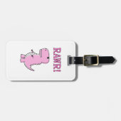 可愛怒いピンクの漫画Tレックス恐竜 ラゲッジタグ (正面横)
