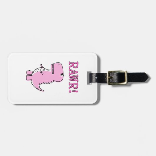 可愛怒いピンクの漫画Tレックス恐竜 ラゲッジタグ (正面横)