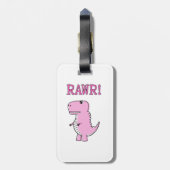 可愛怒いピンクの漫画Tレックス恐竜 ラゲッジタグ (裏面縦)