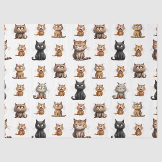 可愛怒い不機嫌黒猫・グレー猫・ブラウン猫 薄葉紙 (正面)