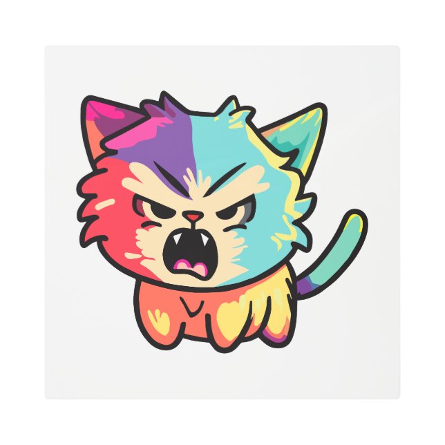 可愛怒い猫が鳴く。 メタルプリント (正面)