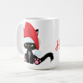 可愛怒い黒バーフグ子猫 コーヒーマグカップ (正面左)