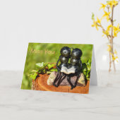 可愛恋しく思いアント2匹の「あ読あ」カードが本 カード (黄色い花)