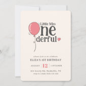 可愛恋しく思いオネダーフルピンクバルーン1歳の誕生日 招待状 (正面)