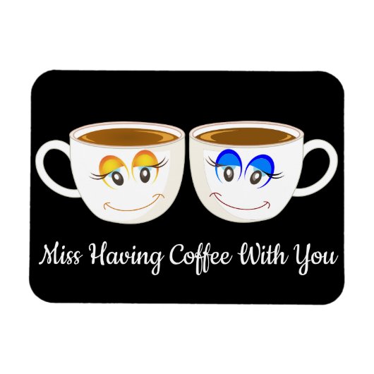 可愛恋しく思いコーヒーカップでコーヒーを飲むの マグネット (横)