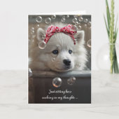 可愛恋しく思いサモエイ型の白犬と一緒 カード (正面)
