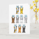 可愛恋しく思い猫漫画 カード (黄色い花)