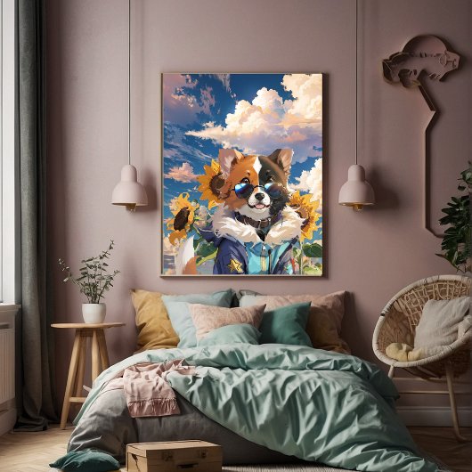 可愛感動的い犬フローラひまわりグッズ ポスター