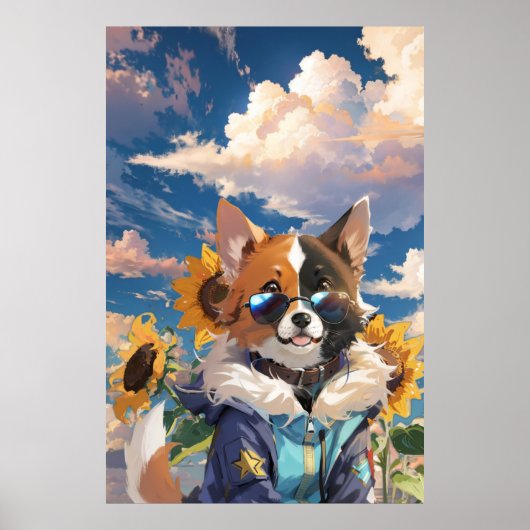可愛感動的い犬フローラひまわりグッズ ポスター (正面)
