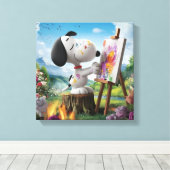 可愛描写いドッグアーティストの絵を描3D キャンバスプリント (インサイチュ (ウッドフロア))