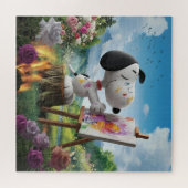 可愛描写いドッグアーティストの絵を描3D ジグソーパズル (横)