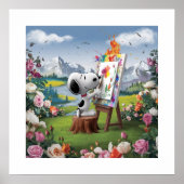 可愛描写いドッグアーティストの絵を描3D ポスター (正面)