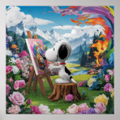 可愛描写いドッグアーティストの絵を描3D ポスター (正面)