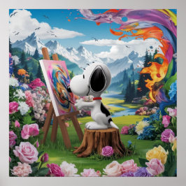 可愛描写いドッグアーティストの絵を描3D ポスター