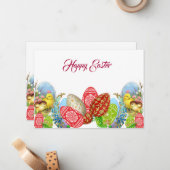 可愛数々のいハッピーイースター色の卵の雛フローラカード ノートカード (正面/裏面インサイチュ)