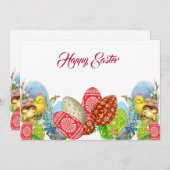 可愛数々のいハッピーイースター色の卵の雛フローラカード ノートカード (正面/裏面)