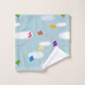 可愛数々のい色の飛んでいる凧っ子 バスタオルセット (ウォッシュタオル)