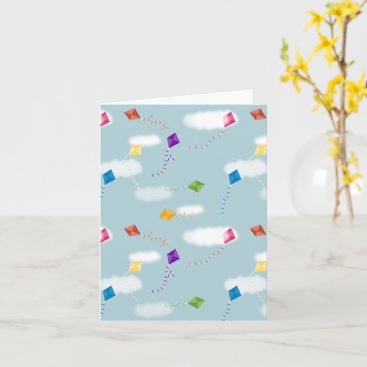 可愛数々のい色の飛んでいる凧キッズパターン カード (黄色い花)