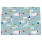 可愛数々のい色の飛んでいる凧キッズパターン ラージペーパーバッグ (正面)