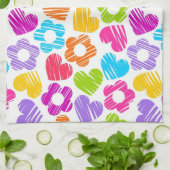 可愛数々のらしい花とハートのガーリー柄 キッチンタオル (折り畳み)